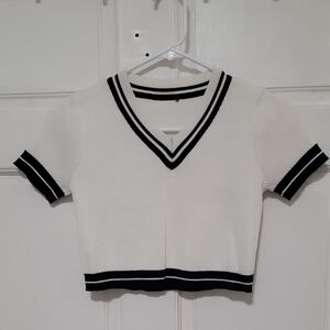 Like New Soft V-Neck Cropped Sweater Short Sleeves Top Limited Edition